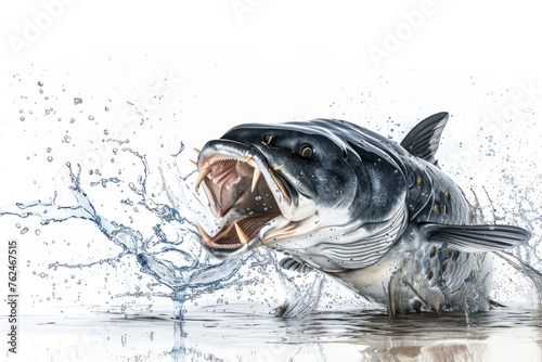 catfish jumping in water on white background