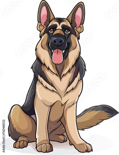 Flat color vector of cute dog illustration  white background.