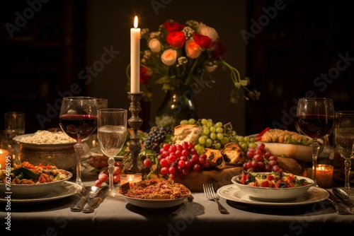 Delectable Served table dinner. View family home. Generate Ai