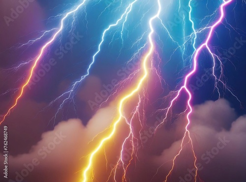 Lightnings on the sky on a stormy, dark sky, 3D Rendering Illustration Design Background/Wallpaper.