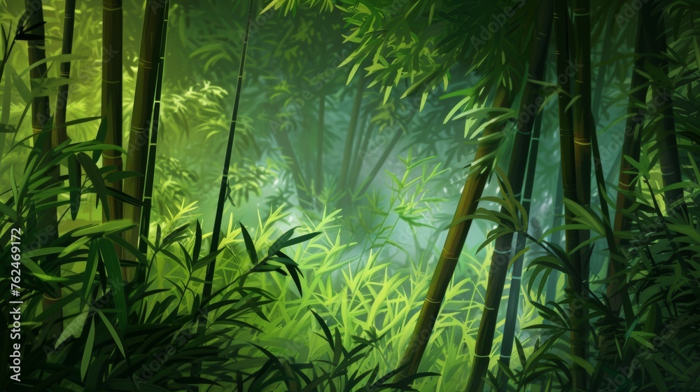 A Painting of Bamboo Trees in the Jungle