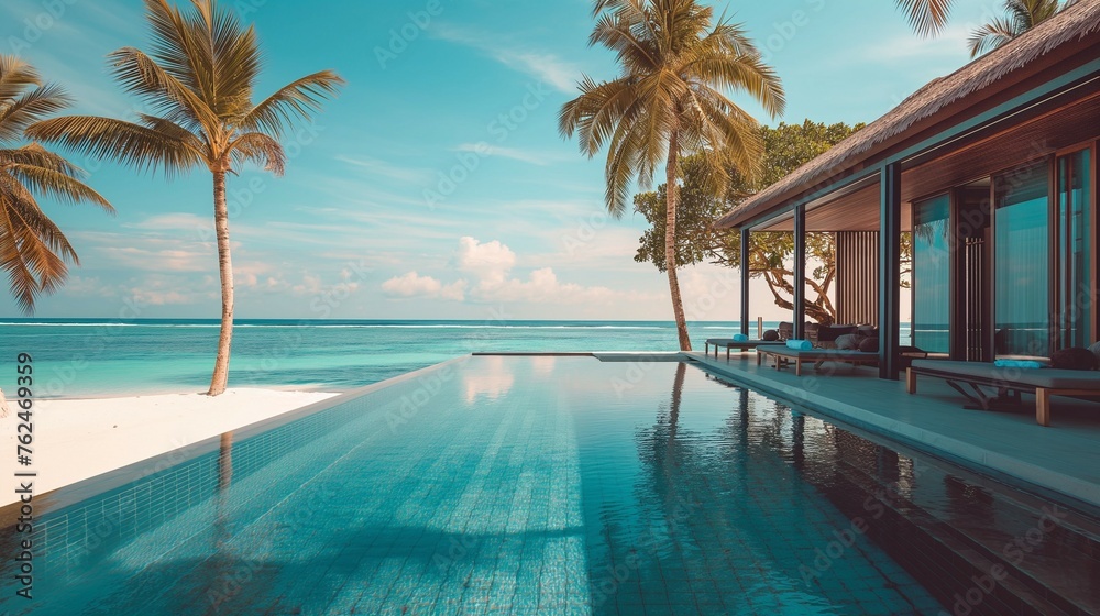 Fototapeta premium A Villa With A Swimming Pool Overlooking The Ocean.