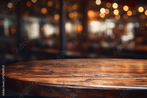 empty wooden table  abstract blurred background  bokeh lights  for mounting your product  for display product