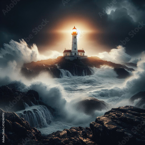 A dramatic photo showcases a lone lighthouse against a stormy coastal backdrop. 