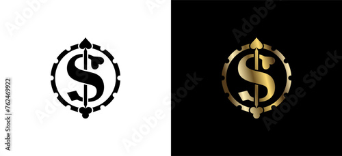 Vector casino logo, dollar sign icon rummy in chips for casino business and card games
