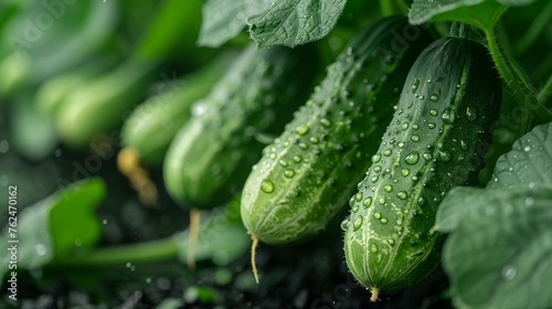 Row of Cucumbers With Water Droplets