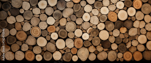 tree section, Pile logs, Wooden background, Concept deforestation, texture element banner