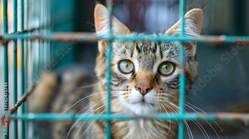 Captive Feline Awaits Compassionate Care at Animal Shelter