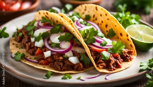 Taco with meat, onions and cilantro 