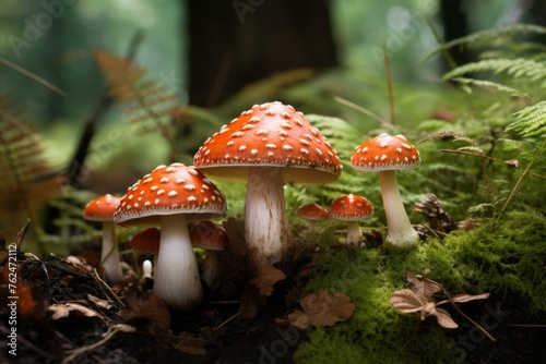 Edible Several mushrooms. Nature wild forest. Generate Ai