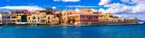 Beautiful Greece and best scenic places - panorama of picturesque old town Chania. Crete island