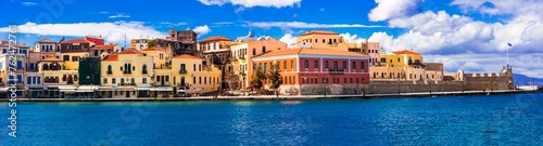 Beautiful Greece and best scenic places - panorama of picturesque old town Chania. Crete island