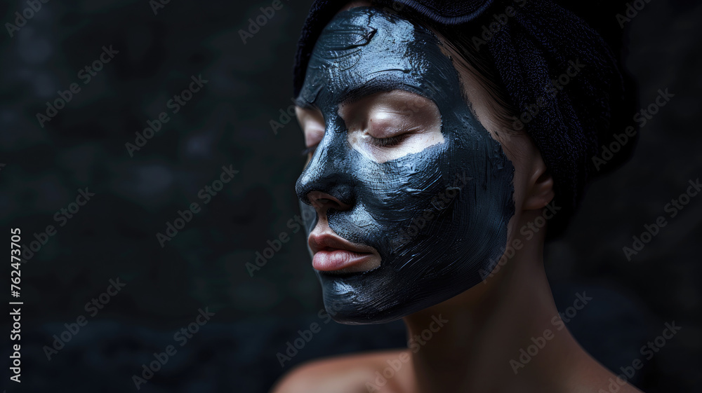 Woman in mask on face in spa beauty salon.