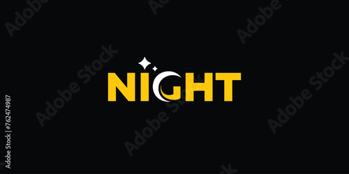 Creative Night Wordmark Logo. The letter G is the Moon and the Dot Above the Letter I is the Star. Night Logo Icon Symbol Vector Background Design Inspiration.