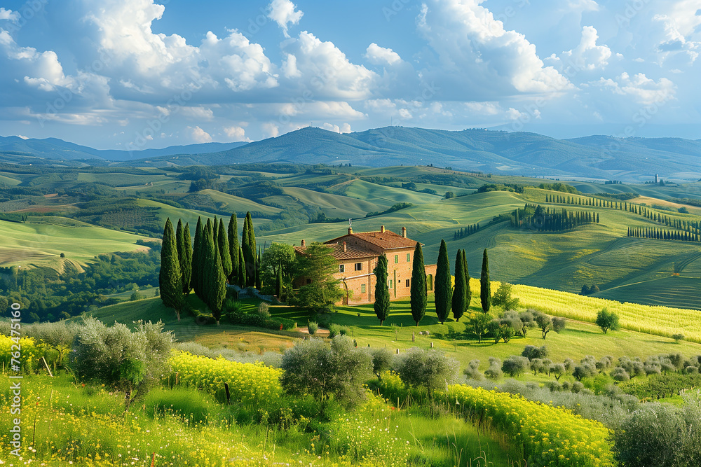 Obraz premium Photo of Tuscany field view