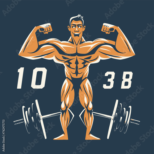 red white black modern style minimalist lines of a strong muscle pose strong body builder anatomy man at gym with bundle Doing exercises in all body positions using different gym equipment

