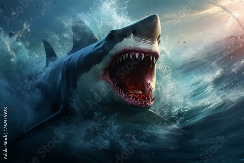 Aggressive Shark sea attack. Teeth animal. Generate Ai