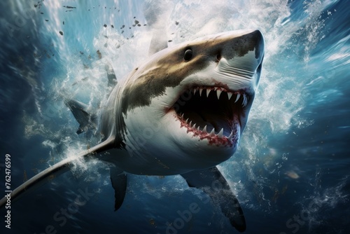Aquatic Water sea shark. Danger deep reef. Generate Ai © juliars