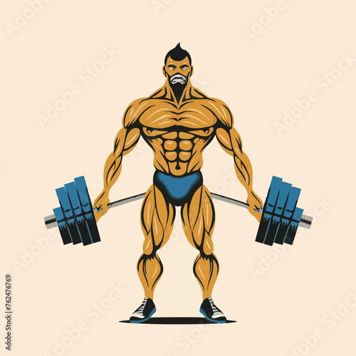 red white black modern style minimalist lines of a strong muscle pose strong body builder anatomy man at gym with bundle Doing exercises in all body positions using different gym equipment
