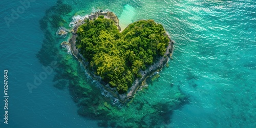 Beautiful Heart-Shaped Island in Pristine Blue Ocean Environment for Earth Day