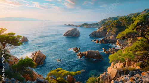 A photo of the Costa Brava coastline, with rocky cliffs as the background, during a serene morning © VirtualCreatures