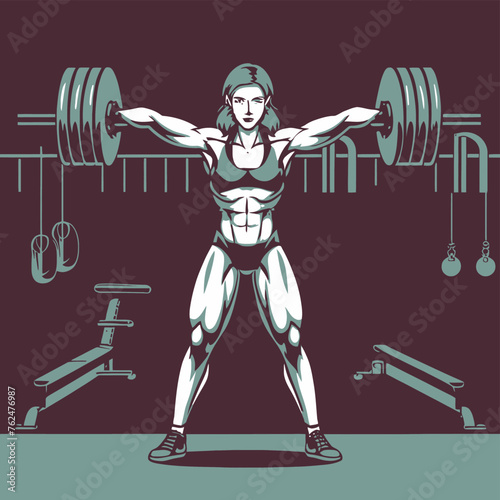 red white black modern style minimalist lines of a strong muscle pose strong body builder anatomy man at gym with bundle Doing exercises in all body positions using different gym equipment
