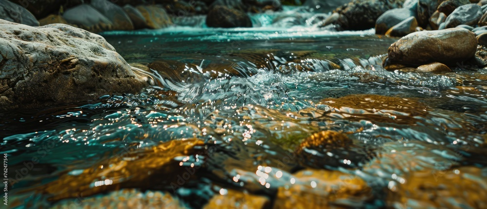 Pristine Mountain Stream Reflecting Clear Blue Sky for Earth Day Pristine Mountain Stream Reflecting Clear Blue Sky for Earth Day