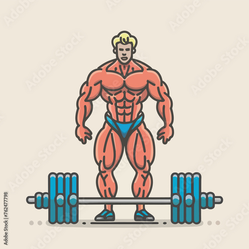 red white black modern style minimalist lines of a strong muscle pose strong body builder anatomy man at gym with bundle Doing exercises in all body positions using different gym equipment
