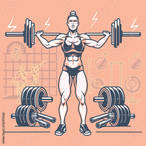 red white black modern style minimalist lines of a strong muscle pose strong body builder anatomy man at gym with bundle Doing exercises in all body positions using different gym equipment
