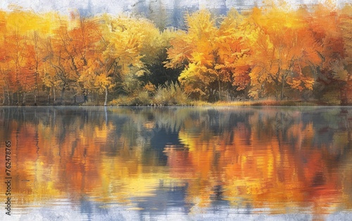 Tranquil Autumn Lake with Vibrant Trees in Earth Day Cheers