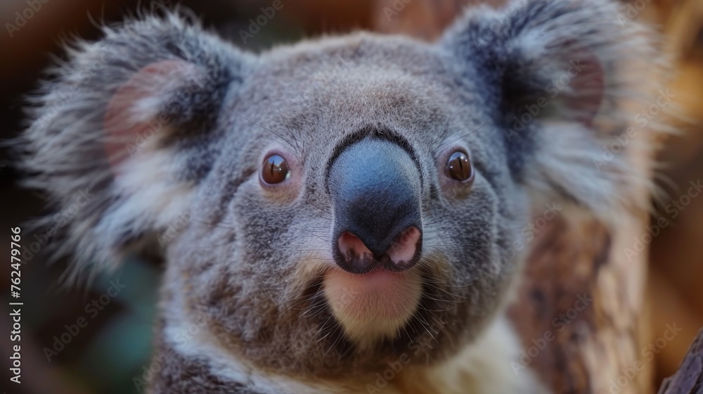 A close-up portrait of a koala, capturing its fuzzy ears, big nose, and the curious gaze in its eyes. A close-up portrait of a koala, capturing its fuzzy ears, big nose, and the curious gaze in its eyes.