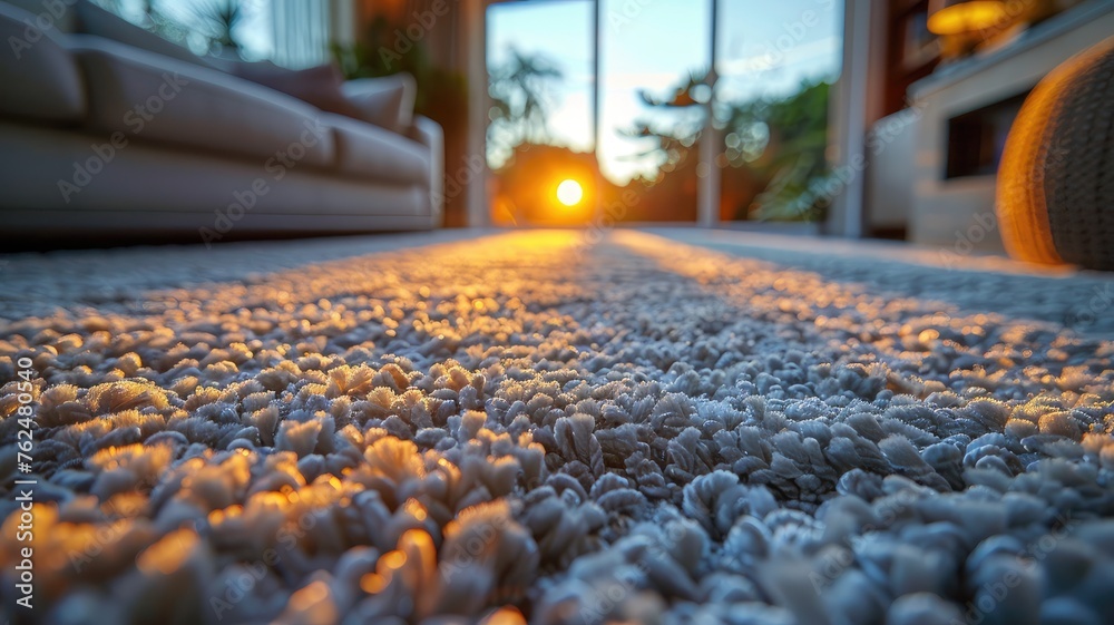 Fototapeta premium a light beige carpet, showcasing its harmonious integration into the serene ambiance.