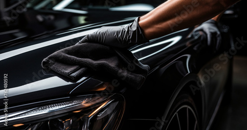 polishing Car, man cleaning car, meticulously cleaning, car detailing concept, © elina