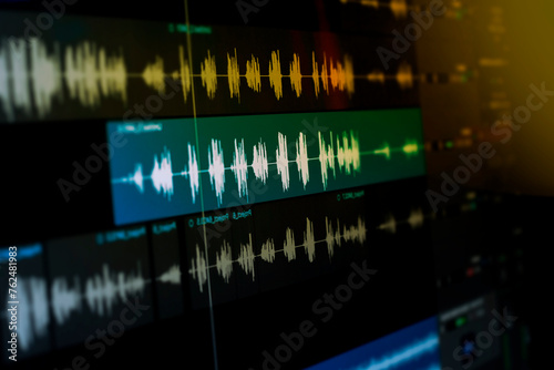 digital waveform on computer monitor and studio