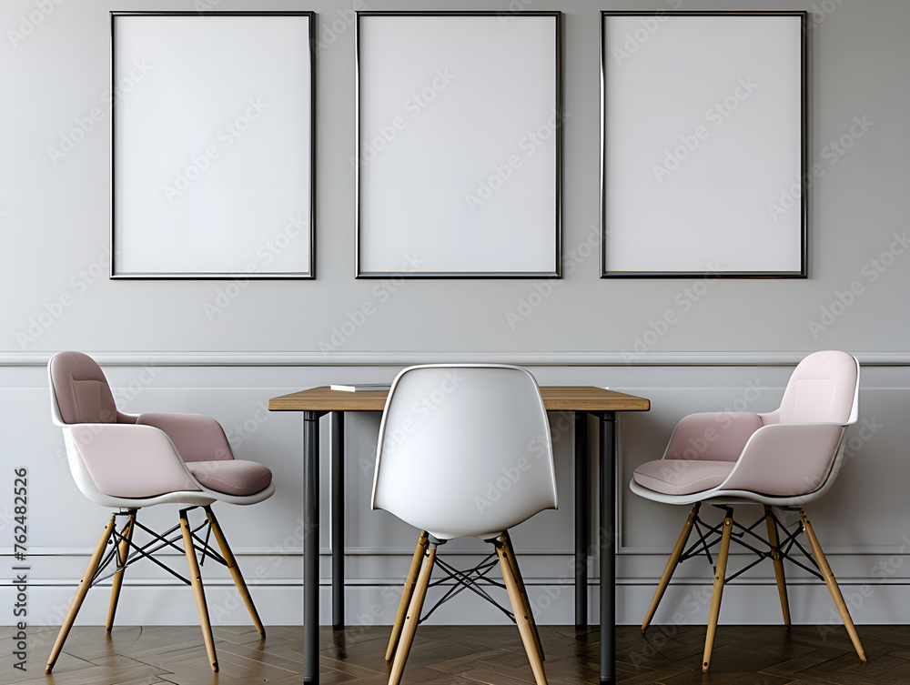 Mockup frame in cosy dining room bar Home interior,table and chairs wooden,midday,white walls,minimalist interior, Generative AI Mockup frame in cosy dining room bar Home interior,table and chairs wooden,midday,white walls,minimalist interior, Generative AI