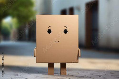 funny courier packages, cardboard box sad, Tired sad box, white background