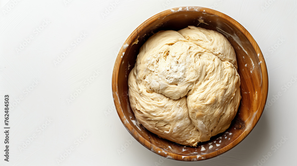 Dough in wooden, earthenware on a white background