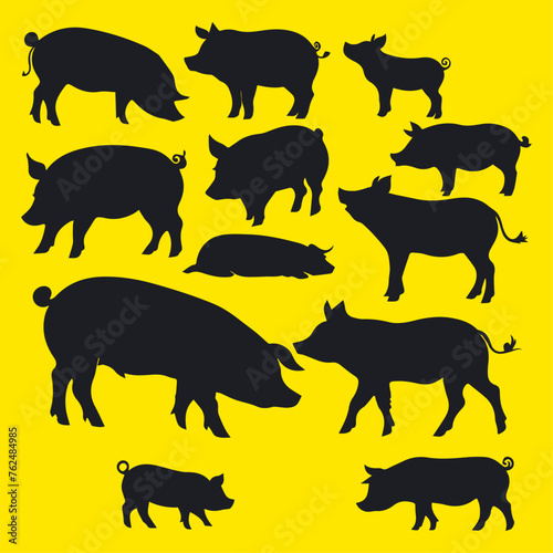 flat design pig silhouette collection © AinStory