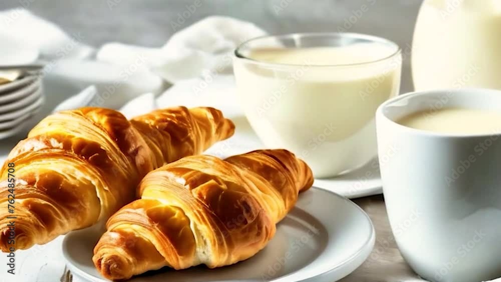 croissants and a glass of milk on the table. Selective focus. food. croissants and a glass of milk on the table. Selective focus. food.