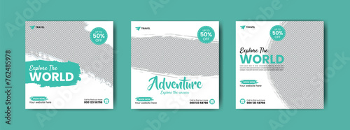 Set of travel sale social media post template. Holiday and tour advertisement banner design . For Web banner, flyer or poster for travelling agency business offer promotion. 