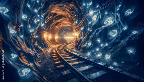 a jewel train treasure riches goldmine diamond ancient underground railway mountain treasury tunnel geology mine cave trolley mineral rock gold valuable glowing crystal gem gemstone mining wealth photo