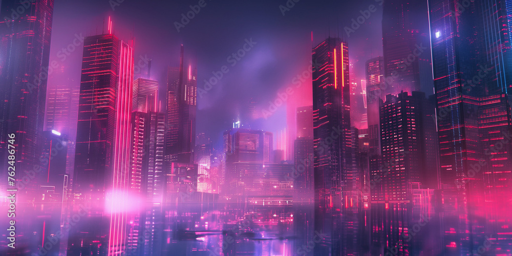 Sci fi cyberpunk modern city in neon light