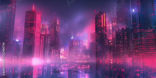 Sci fi cyberpunk modern city in neon light © Mykhaylo