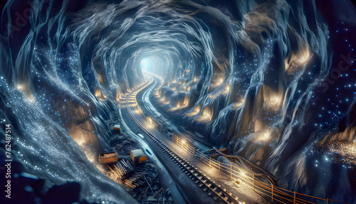 a railway mountain treasury jewel train tunnel geology mine treasure riches cave goldmine ancient underground trolley mineral rock gold valuable glowing crystal gem gemstone mining wealth diamond