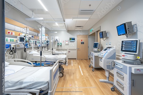 Modern Hospital Room: Advanced Medical Technology in Use