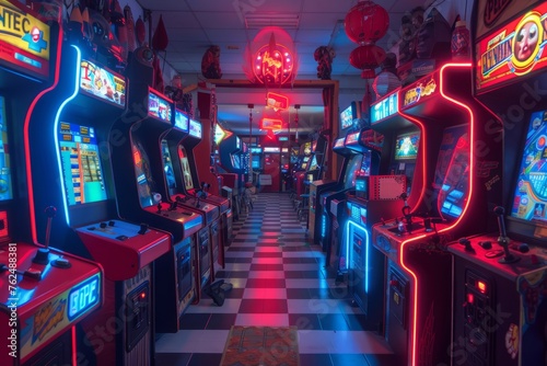 Classic Arcade Experience: Vintage Games and Neon Ambiance