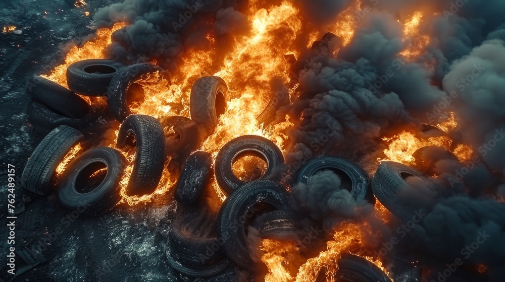 Toxic fumes and flames engulf a sprawling tire dump, contaminating the ...