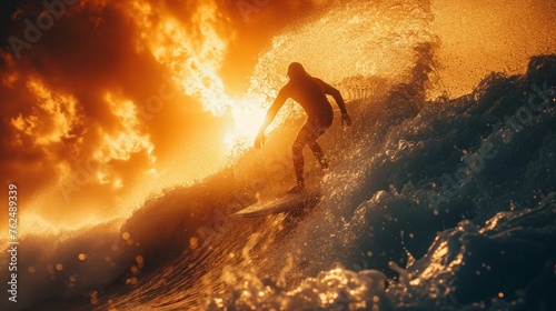 Experience an electrifying moment as a surfer expertly showcases complex tricks on the waves. The energetic scene captures the surfer's skill and resolve, highlighting the thrilling nature of surfing