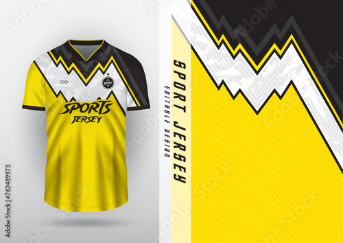 Jersey design, outdoor sports, jersey, football, futsal, running, racing, exercise, yellow, black and white zigzag pattern.