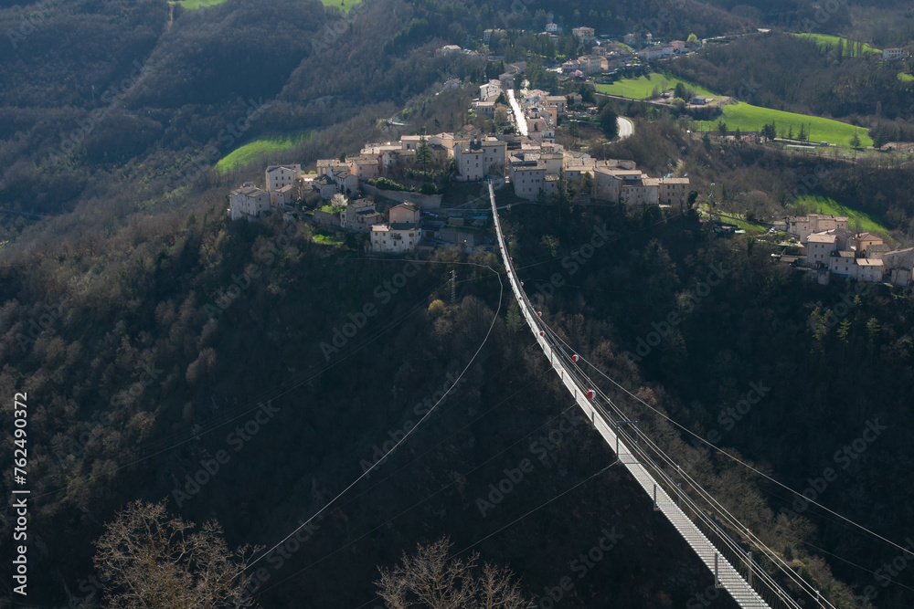 View of the famous tibetan bridge of Sellano in Umbria region, Italy